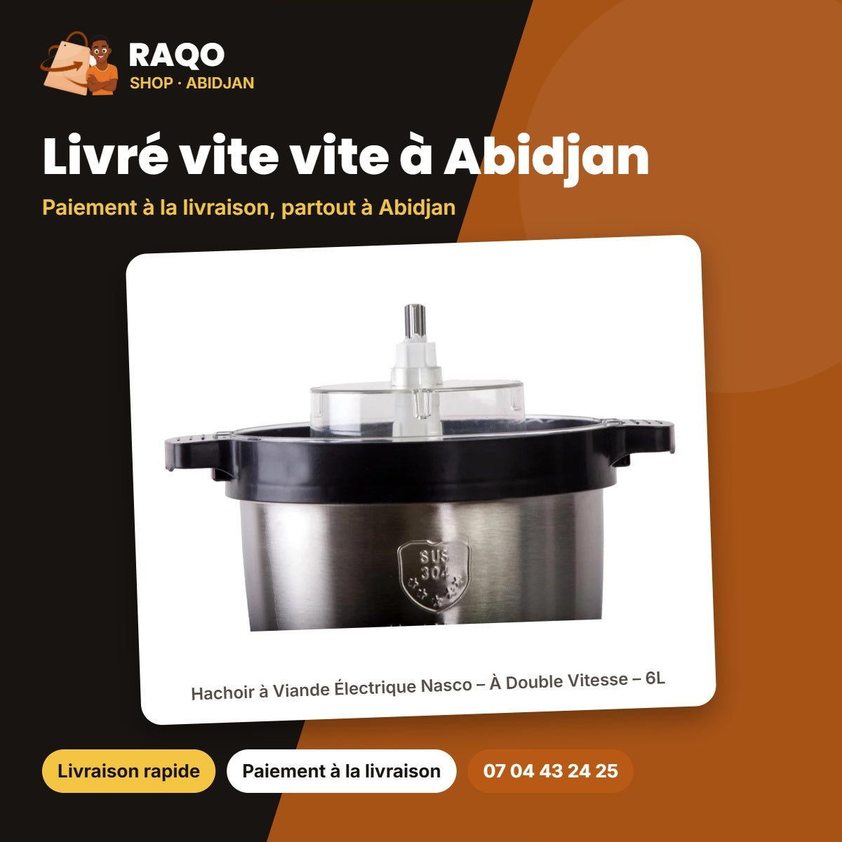 Hachoir à Viande Électrique Nasco – À Double Vitesse – 6L | AG-3251-6L