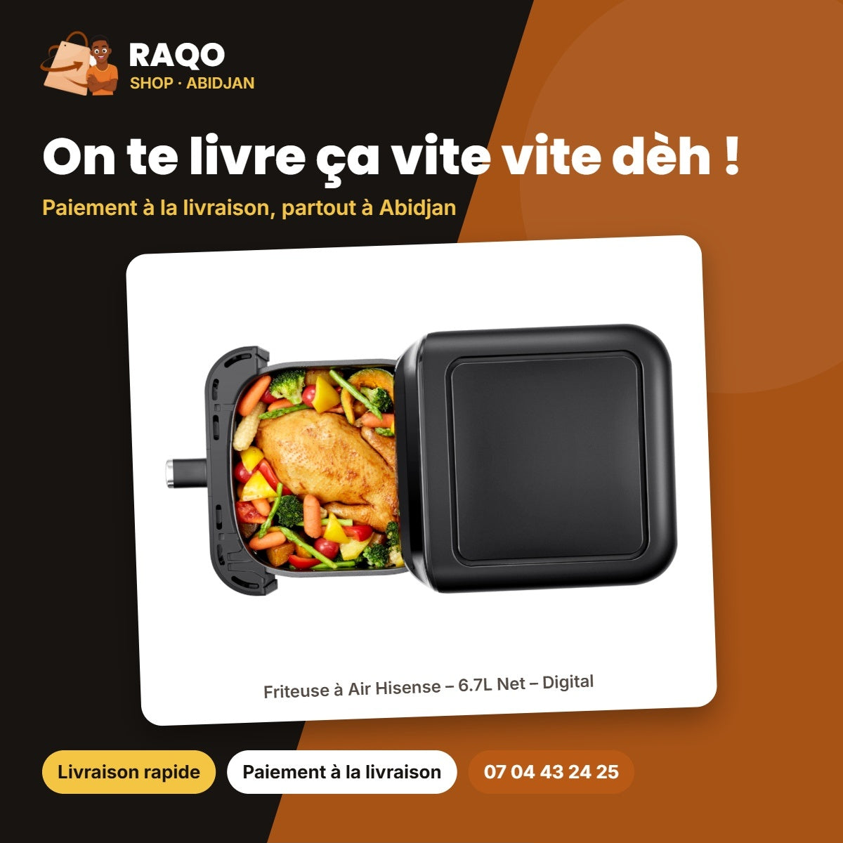 Friteuse à Air Hisense – 6.7L Net – Digital – Hot Air Circulation | H06AFBS2S3