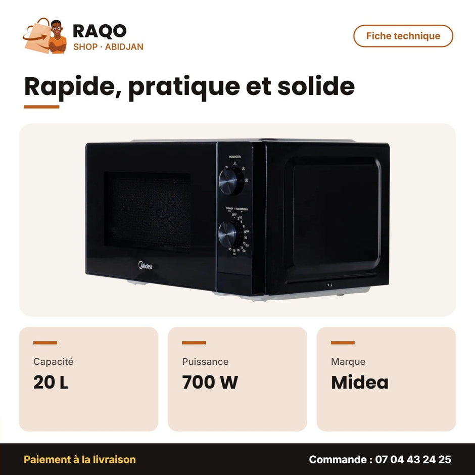 Four à Micro-Onde Midea – 20L – 700W-230V – 5POWER Level | MM7P012MZ-B