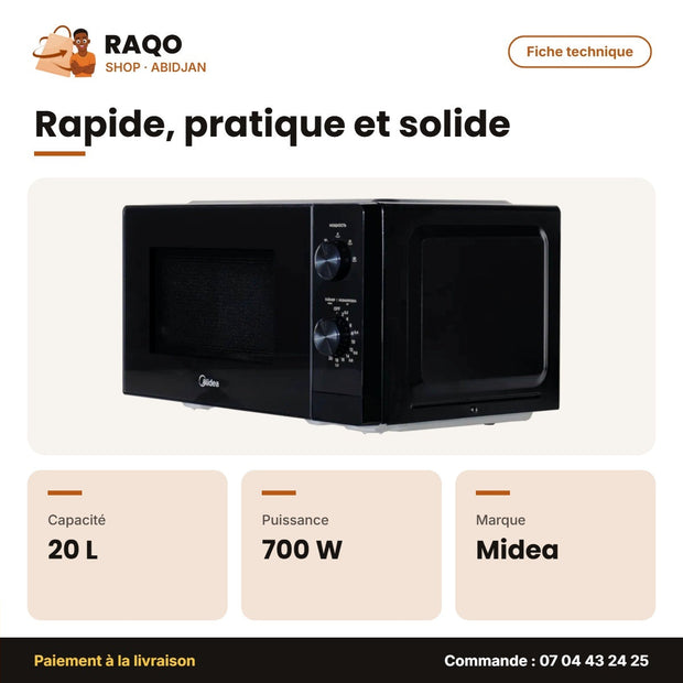 Four à Micro-Onde Midea – 20L – 700W-230V – 5POWER Level | MM7P012MZ-B