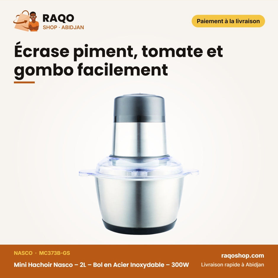 Mini Hachoir Nasco – 2L – Bol en Acier Inoxydable – 300W | MC373B-GS