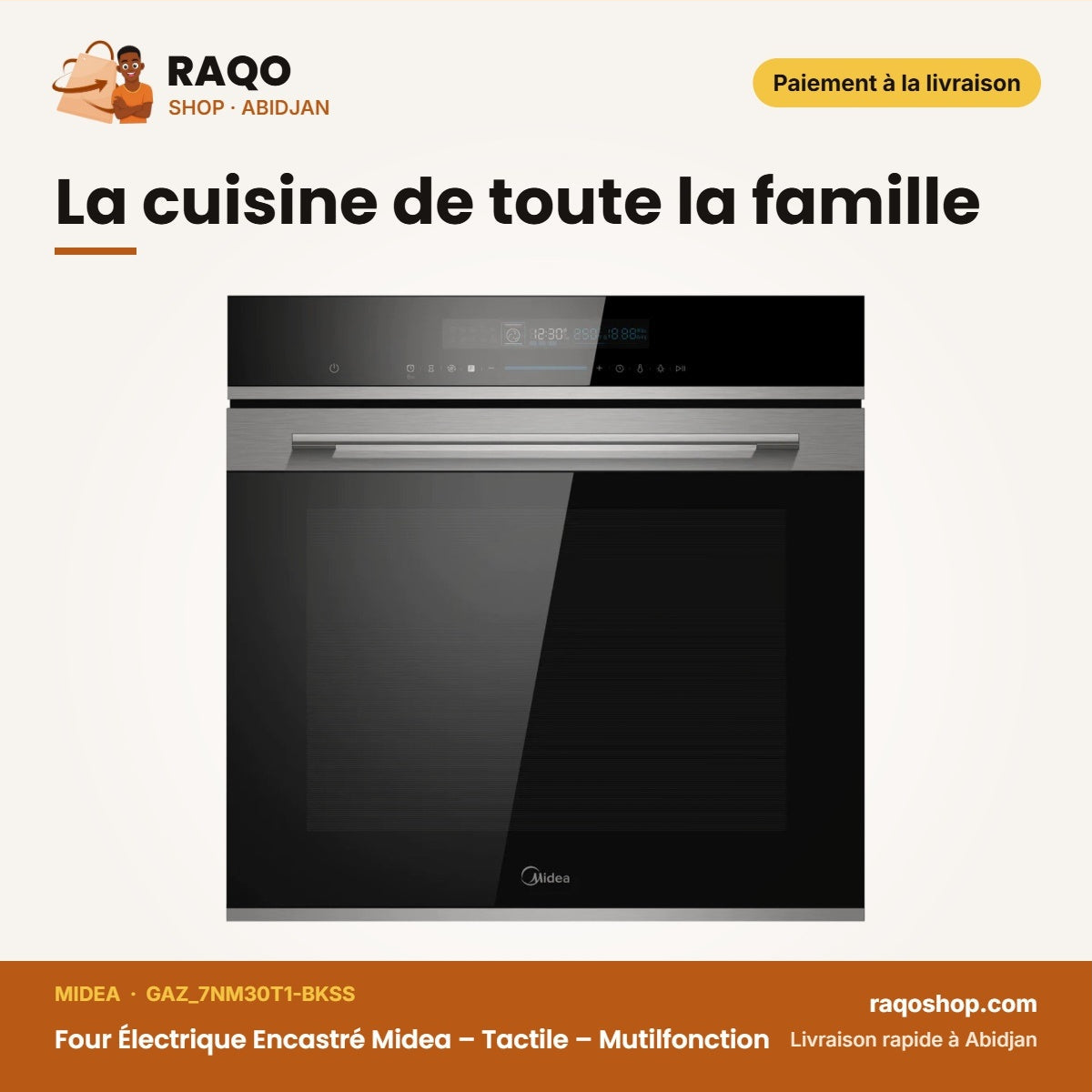 Four Électrique Encastré Midea – Tactile – Mutilfonction – Noir-Inox | GAZ_7NM30T1-BKSS