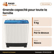 Machine à Laver 5kg Nasco – Twin Tub – Top Load – Lavage 5KG-ESSORAGE 3kg | NASTT-JS50GR