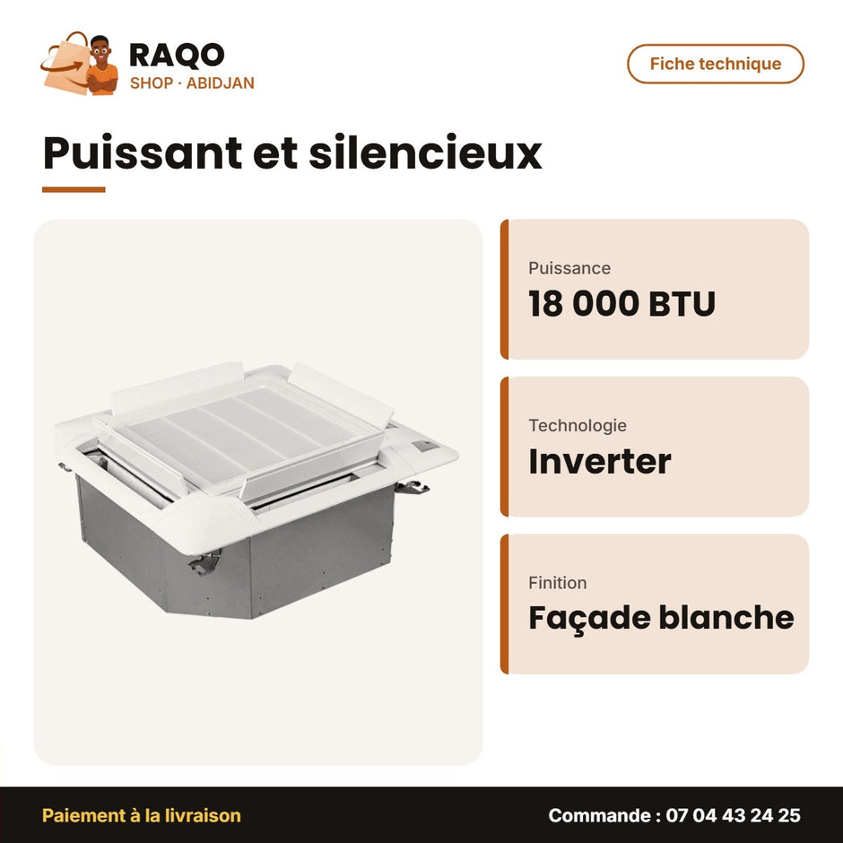Split Cassette 18.000 BTU Hisense – Inverter – R-410 – Façade Blanche | AUC-18UR4SSAA2