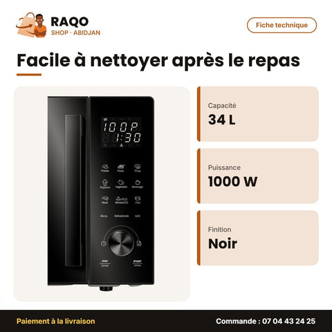 Micro-Onde Hisense – 34 L – 1000W – Vitré Noir | H34MOBS10HG