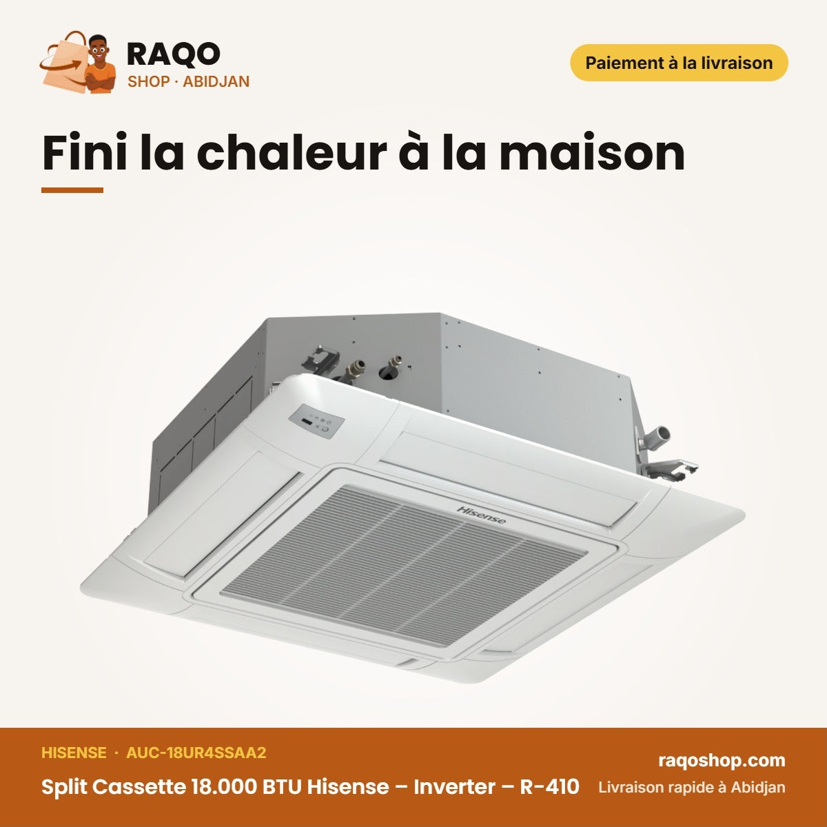 Split Cassette 18.000 BTU Hisense – Inverter – R-410 – Façade Blanche | AUC-18UR4SSAA2
