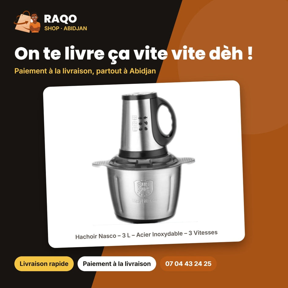 Hachoir Nasco – 3 L – Acier Inoxydable – 3 Vitesses | NAS-CH040-3L-TMT