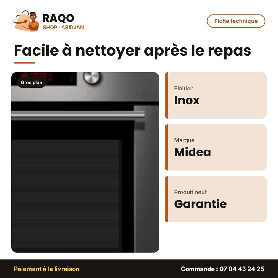 Four Électrique Encastré Midea – Tactile – Mutilfonction – Inox-Noir | GAZ_65M90E3-012