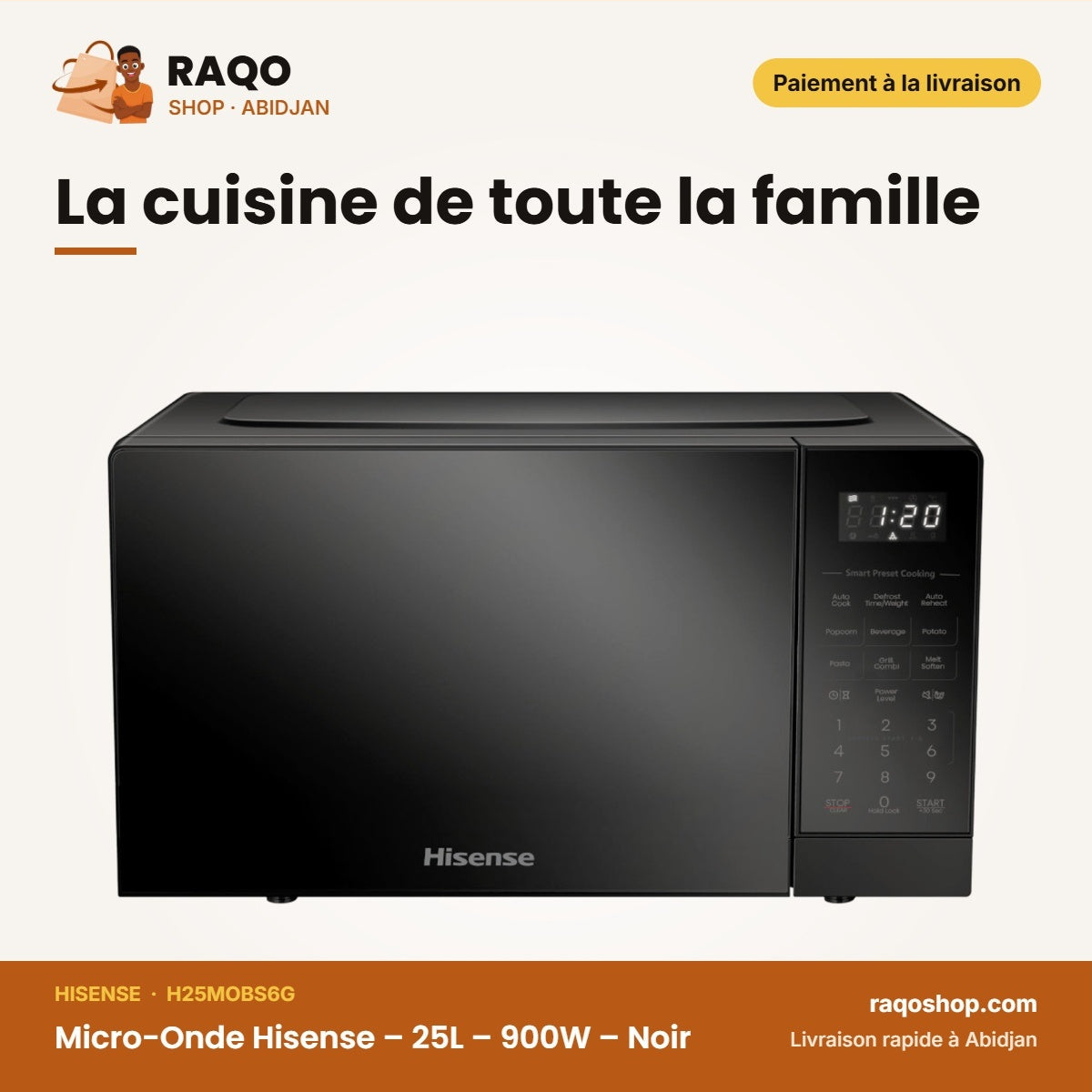 Micro-Onde Hisense – 25L – 900W – Noir | H25MOBS6G