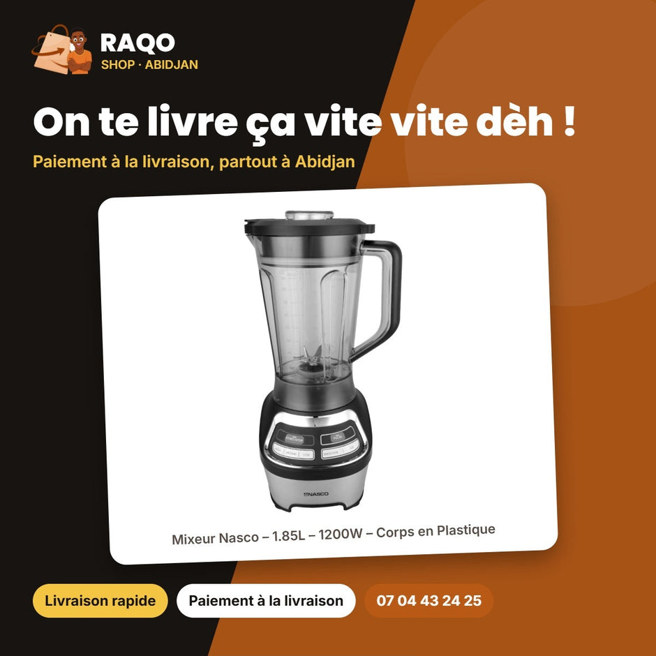 Mixeur Nasco – 1.85L – 1200W – Corps en Plastique | BL9011-CB