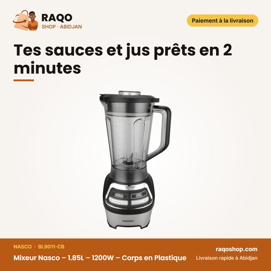 Mixeur Nasco – 1.85L – 1200W – Corps en Plastique | BL9011-CB