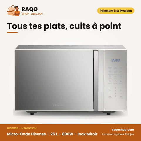 Micro-Onde Hisense – 26 L – 800W – Inox Miroir | H26MOS5H