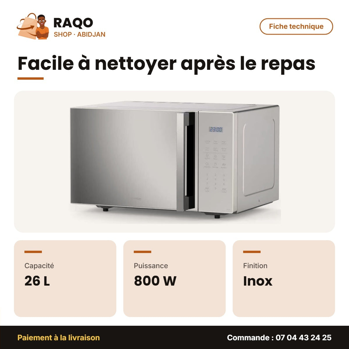 Micro-Onde Hisense – 26 L – 800W – Inox Miroir | H26MOS5H