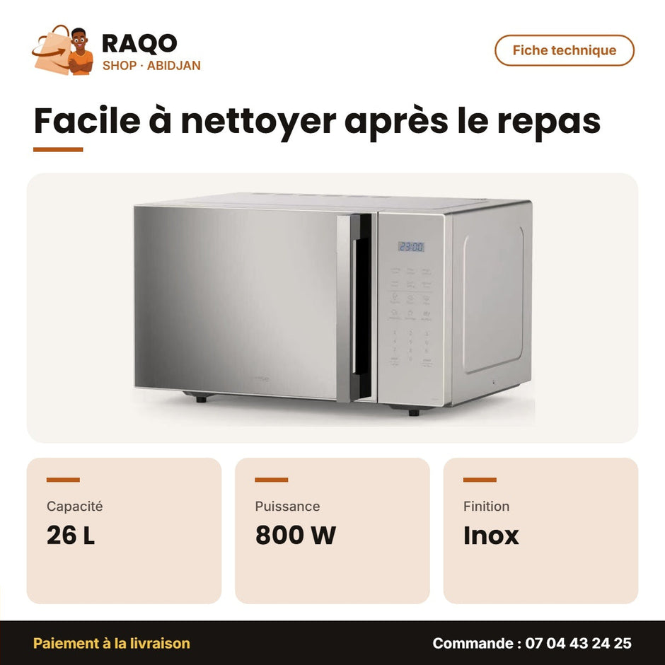 Micro-Onde Hisense – 26 L – 800W – Inox Miroir | H26MOS5H