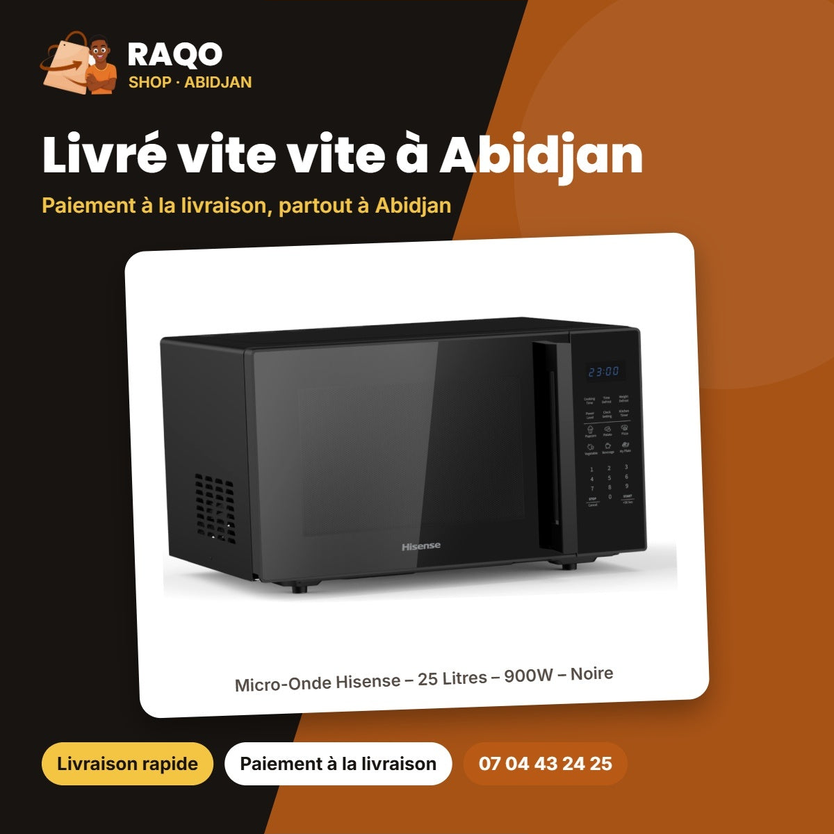 Micro-Onde Hisense – 25 Litres – 900W – Noire | H25MOBS7H