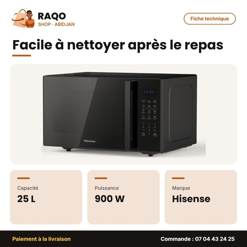 Micro-Onde Hisense – 25 Litres – 900W – Noire | H25MOBS7H