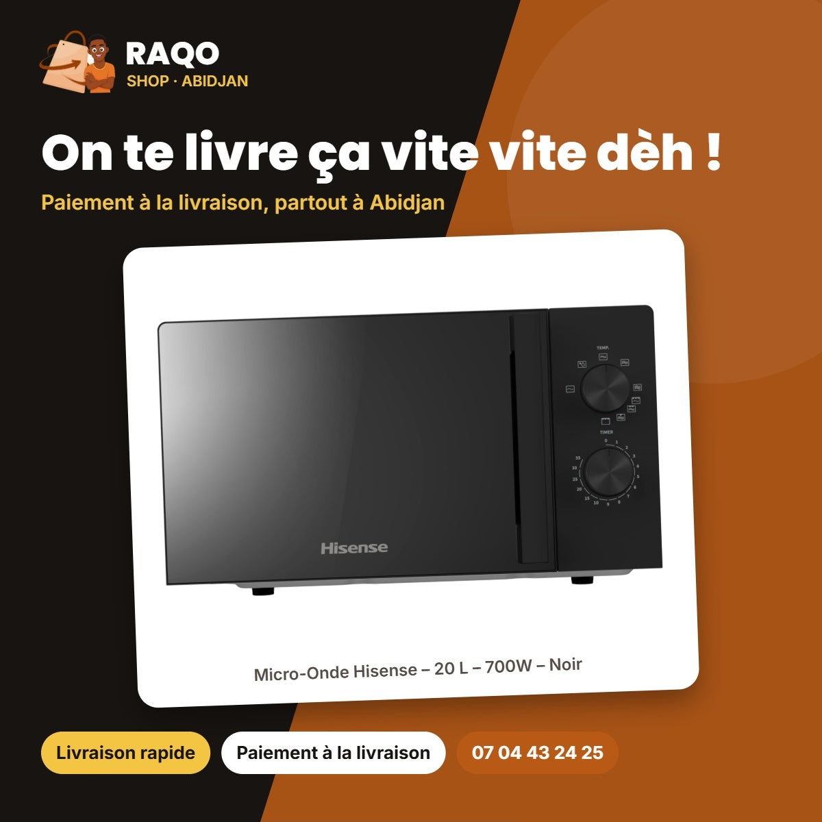 Micro-Onde Hisense – 20 L – 700W – Noir | H20MOBP1HG