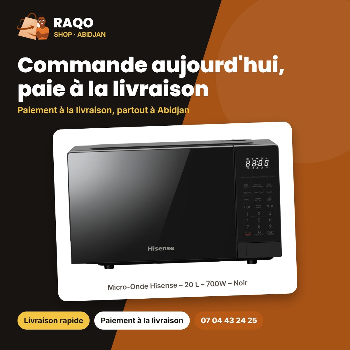 Micro-Onde Hisense – 20 L – 700W – Noir | H20MOBS6