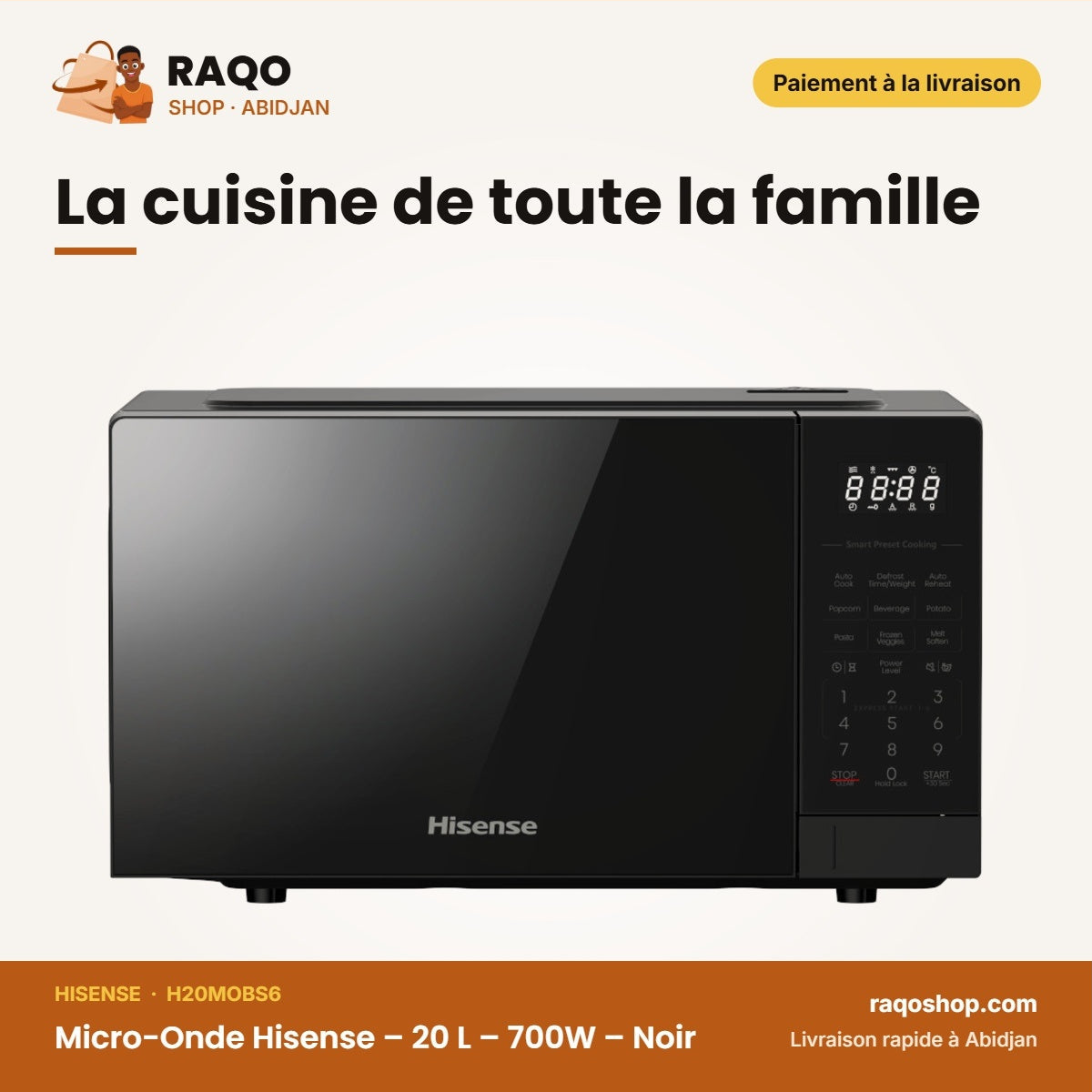 Micro-Onde Hisense – 20 L – 700W – Noir | H20MOBS6