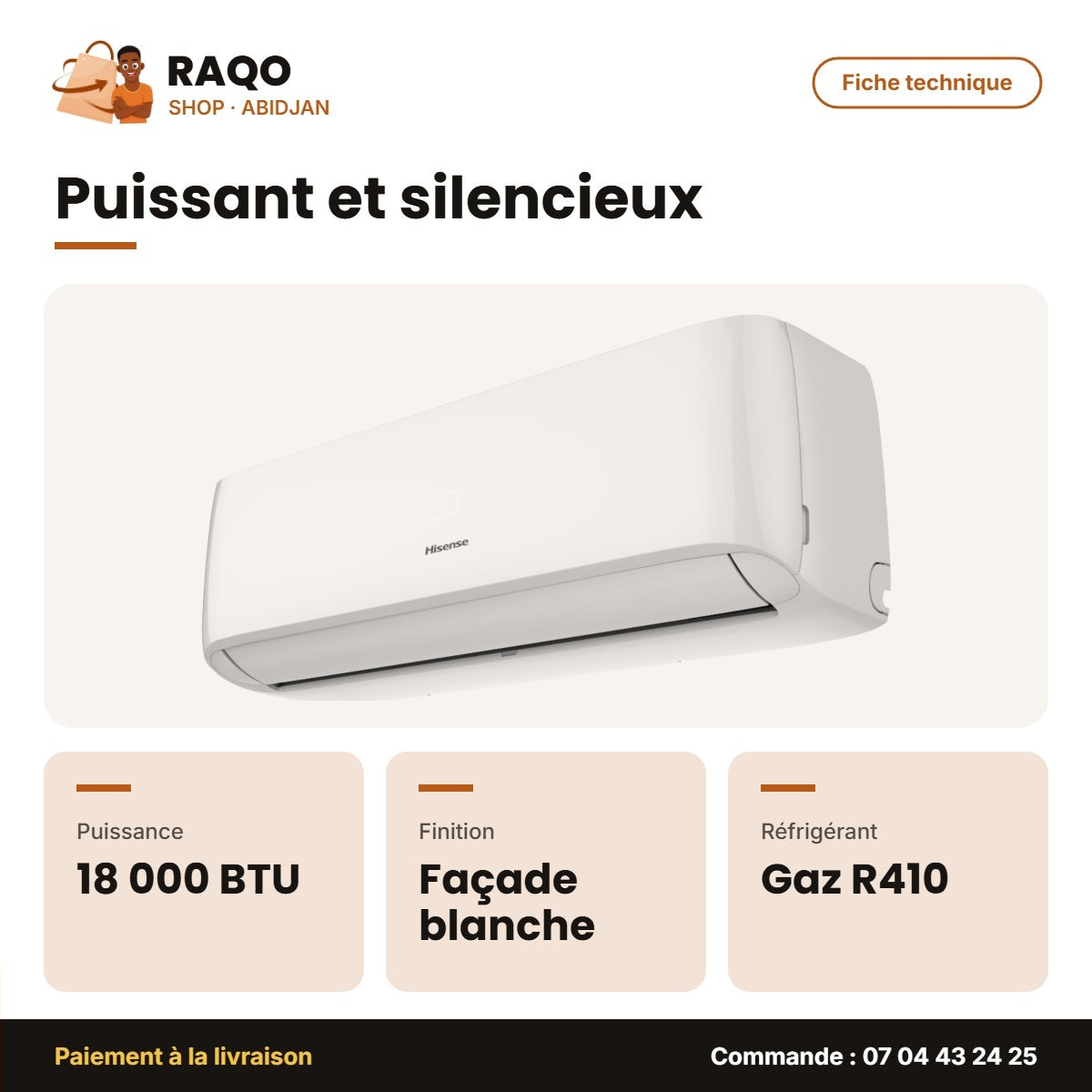 Split 18.000 BTU Hisense R410 – Façade Blanche | AS-18CR4SMSCE