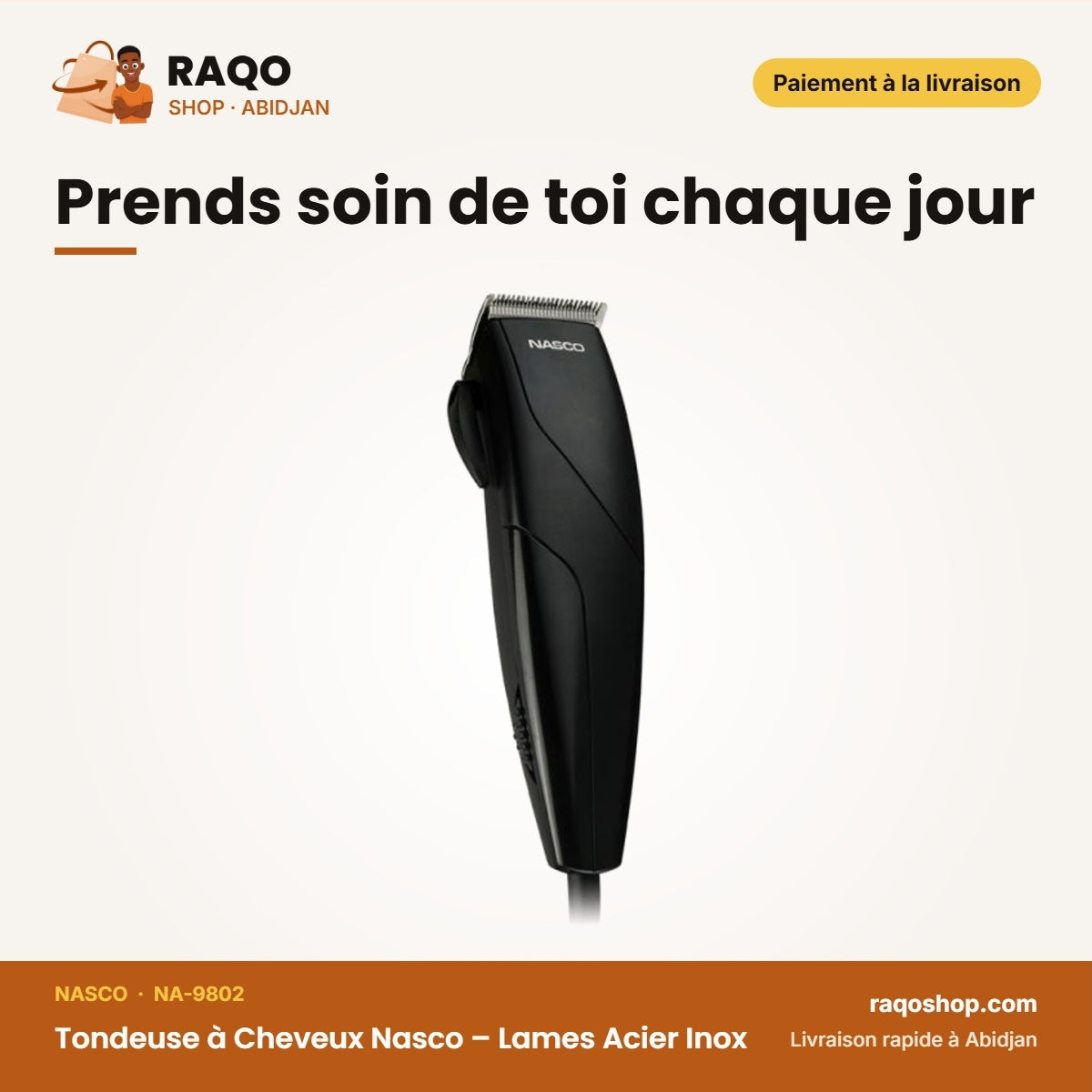 Tondeuse à Cheveux Nasco – Lames Acier Inox – Brosse de Nettoyage | NA-9802