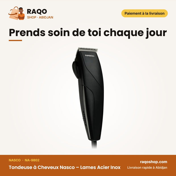 Tondeuse à Cheveux Nasco – Lames Acier Inox – Brosse de Nettoyage | NA-9802