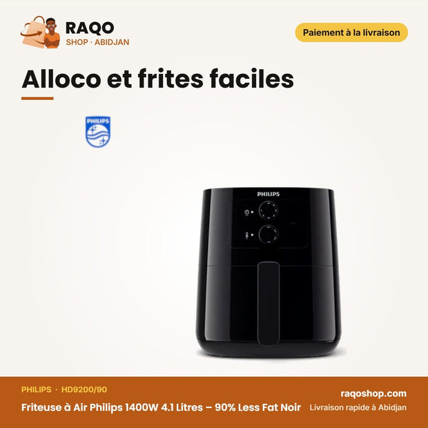 Friteuse à Air Philips 1400W 4.1 Litres – 90% Less Fat Noir | HD9200/90