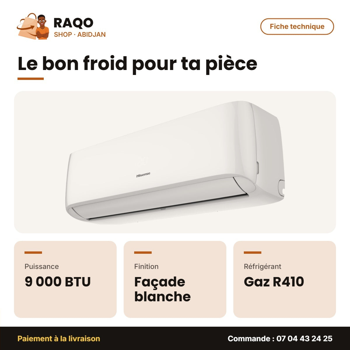 Split 9.000 BTU Hisense R410 – Façade Blanche | AS-09CR4SYRCE