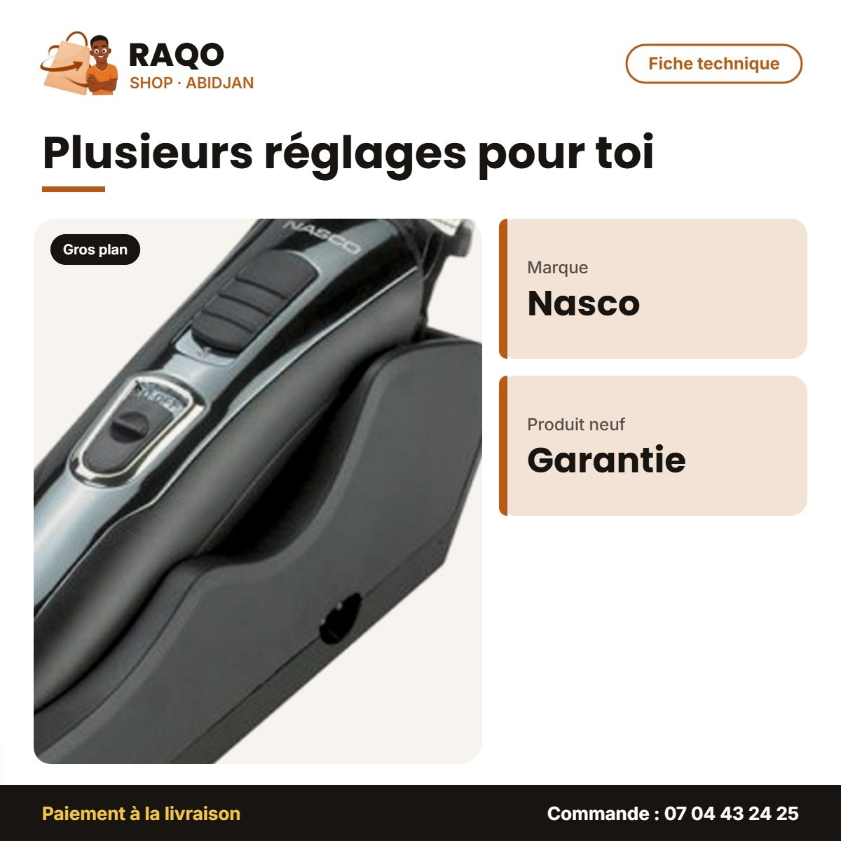 Kit Toilettage Homme Nasco – Tondeuse Électrique – Multifonction – Base + Accessoires | NA-231