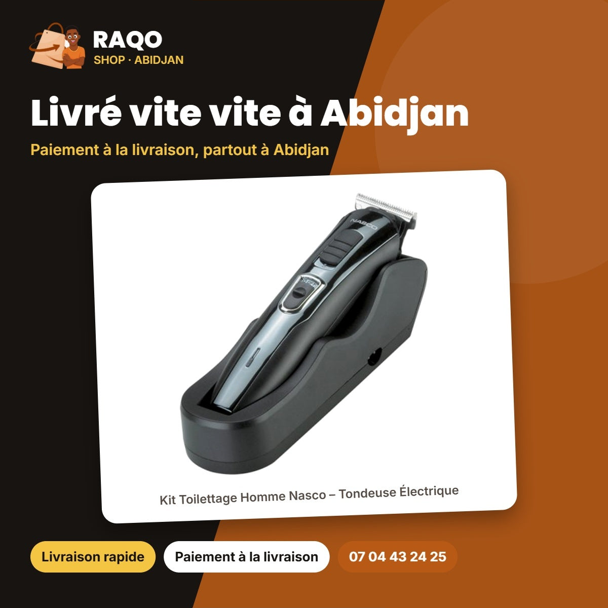 Kit Toilettage Homme Nasco – Tondeuse Électrique – Multifonction – Base + Accessoires | NA-231