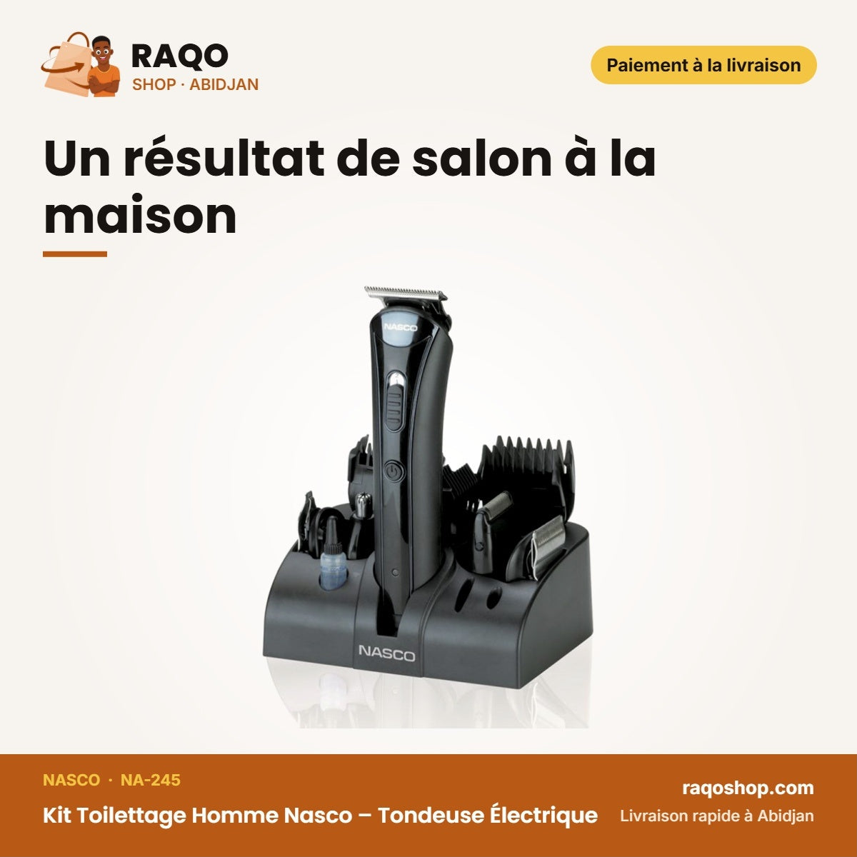 Kit Toilettage Homme Nasco – Tondeuse Électrique – Multifonction – Base + Accessoires | NA-245