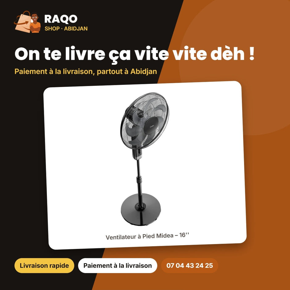 Ventilateur à Pied Midea – 16'' – Forme en Pétales de 7 Hélices – Couleur Noir | FS40-23MT