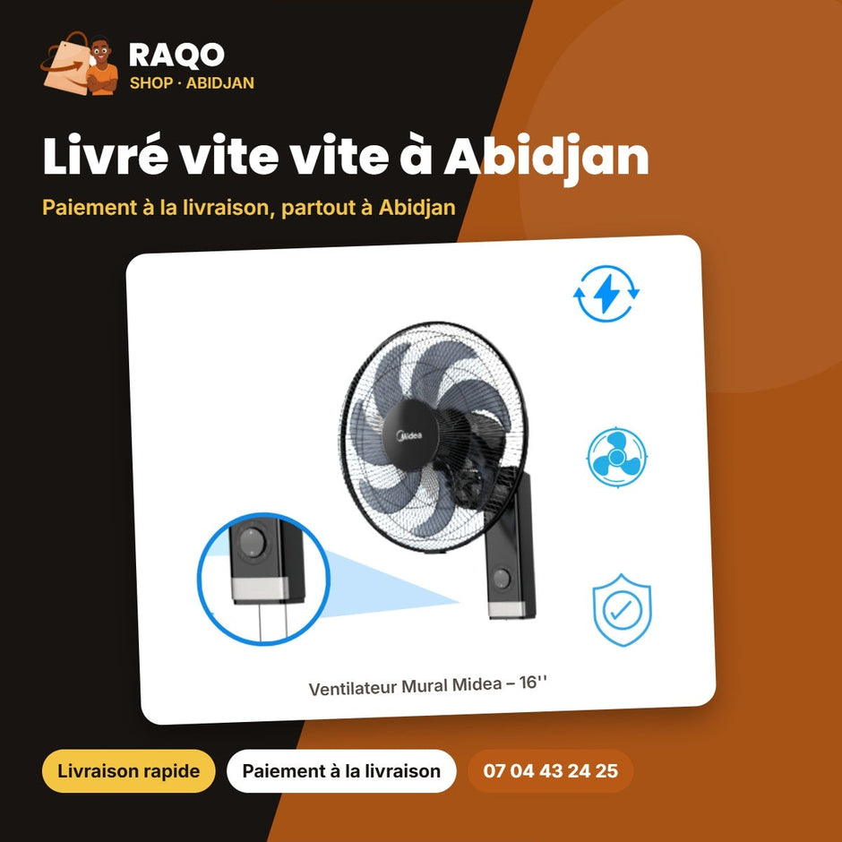 Ventilateur Mural Midea – 16'' – Forme en Pétales de 7 Hélices – Couleur Noir | FW40-23M