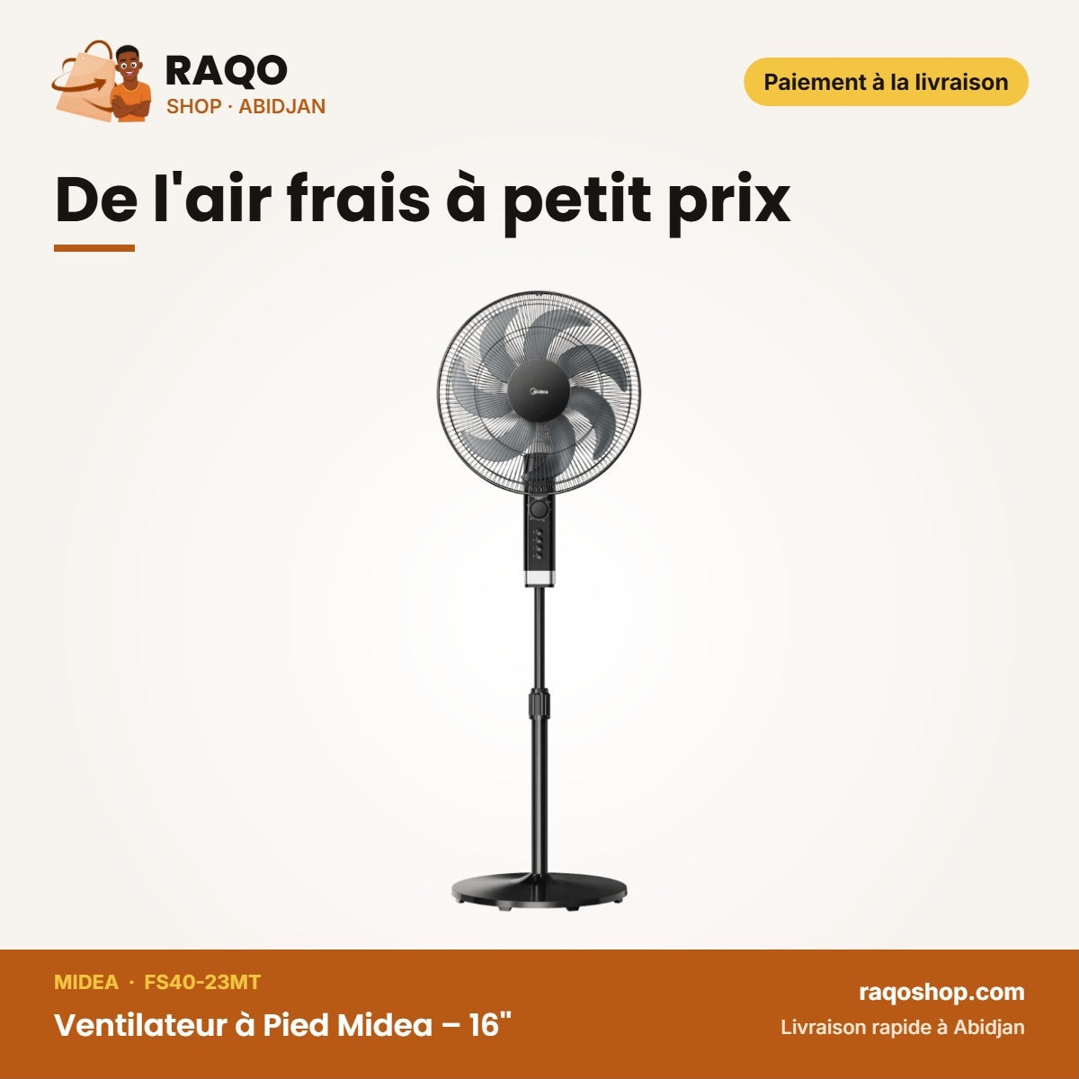 Ventilateur à Pied Midea – 16'' – Forme en Pétales de 7 Hélices – Couleur Noir | FS40-23MT