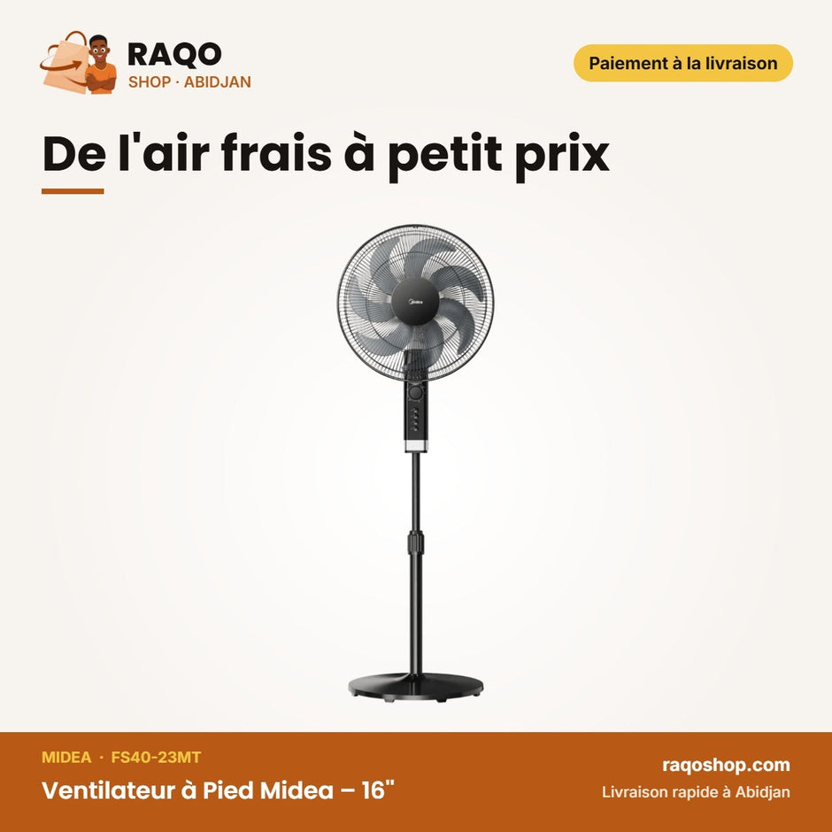 Ventilateur à Pied Midea – 16'' – Forme en Pétales de 7 Hélices – Couleur Noir | FS40-23MT