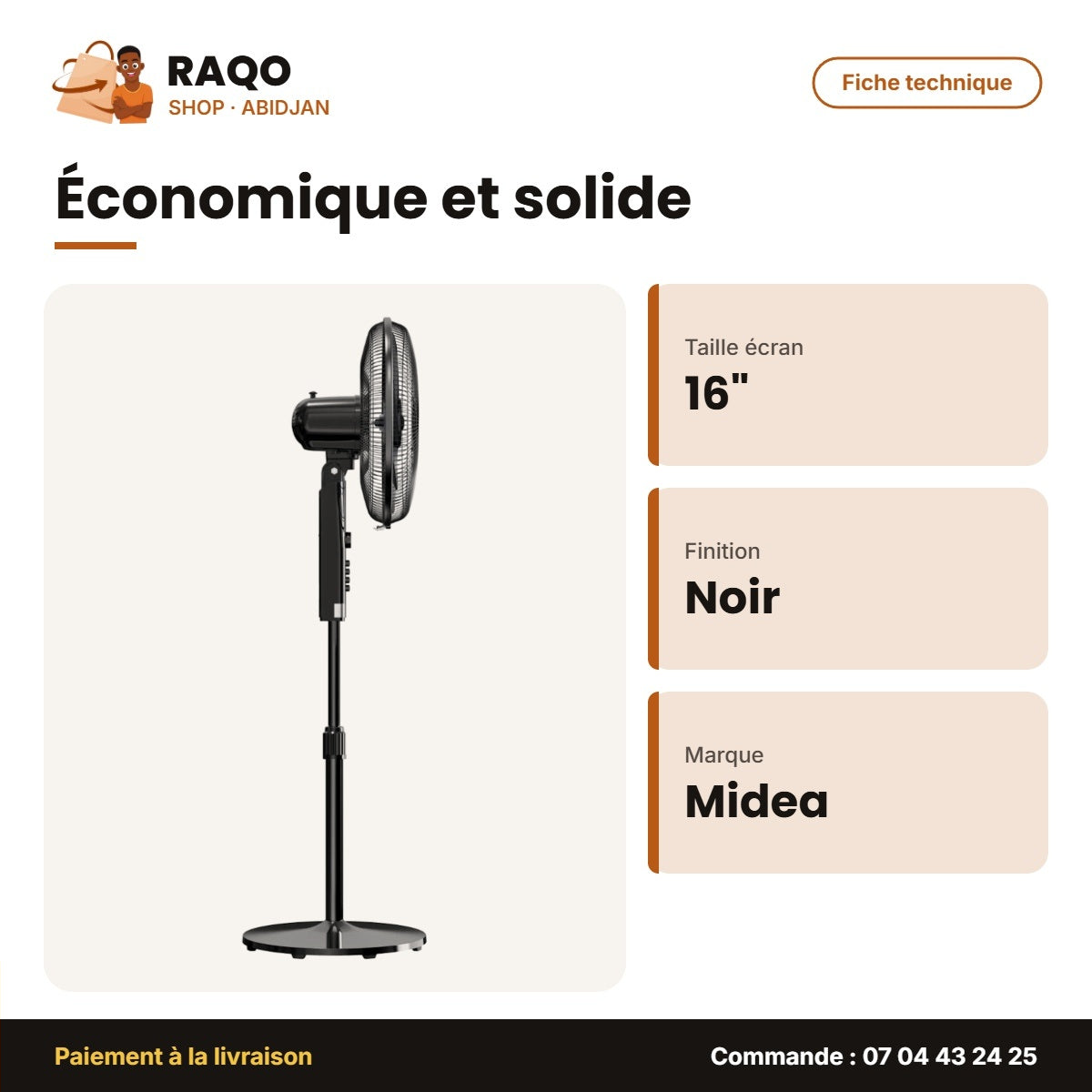 Ventilateur à Pied Midea – 16'' – Forme en Pétales de 7 Hélices – Couleur Noir | FS40-23MT