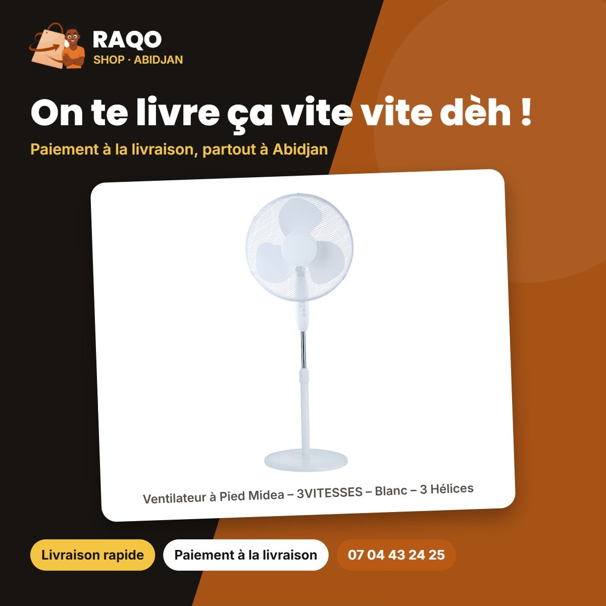 Ventilateur à Pied Midea – 3VITESSES – Blanc – 3 Hélices | VENT_FS40-16JA