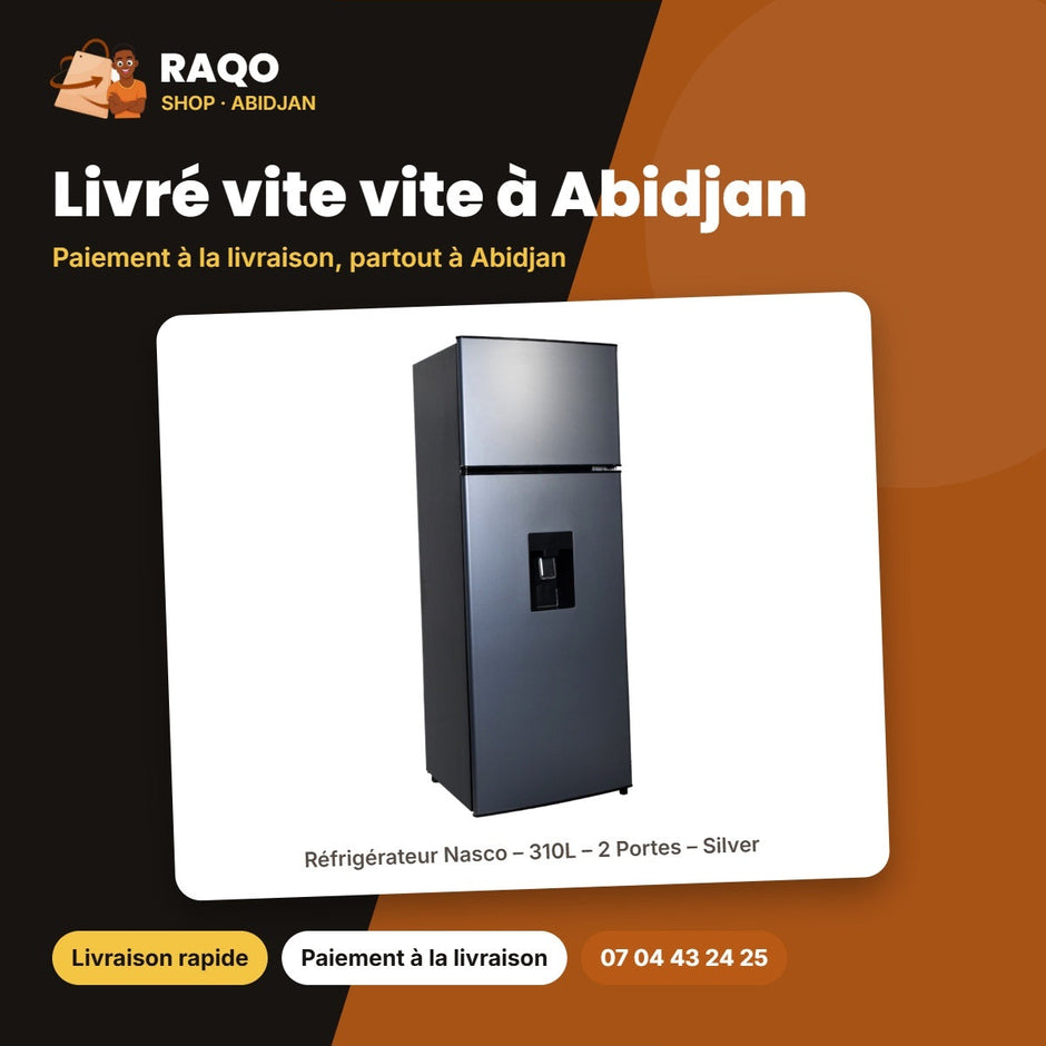 Réfrigérateur Nasco – 310L – 2 Portes – Silver | NASF2-310WD-FL