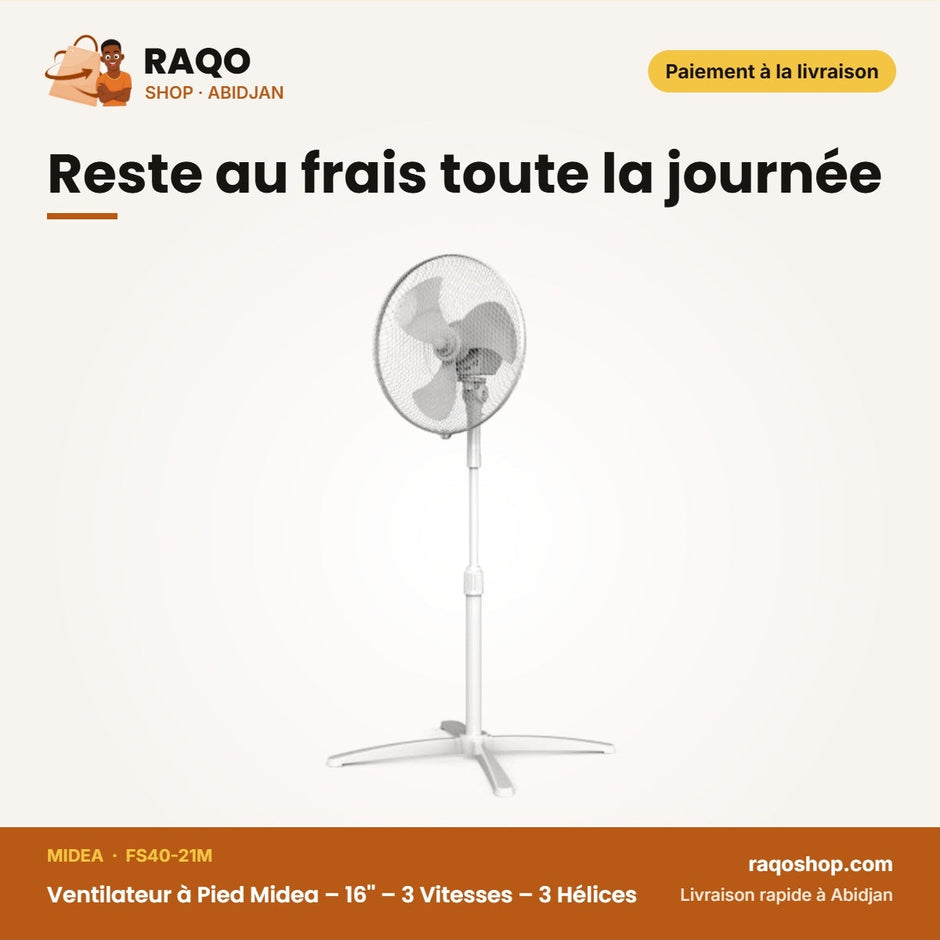 Ventilateur à Pied Midea – 16'' – 3 Vitesses – 3 Hélices | FS40-21M