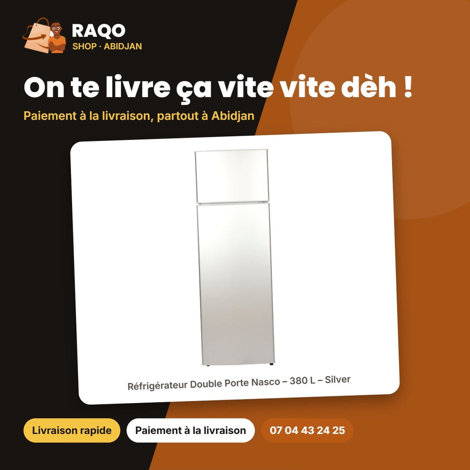 Réfrigérateur Double Porte Nasco – 380 L – Silver – Economie D'energie | NASF2-380FL