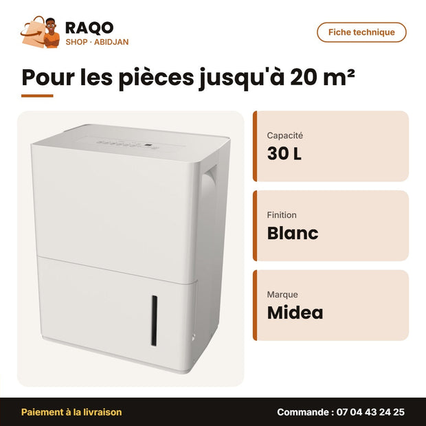 Déshumidificateur Midea - 30L – Jour - R-290 Éco – Blanc | MDDP-30DEN7