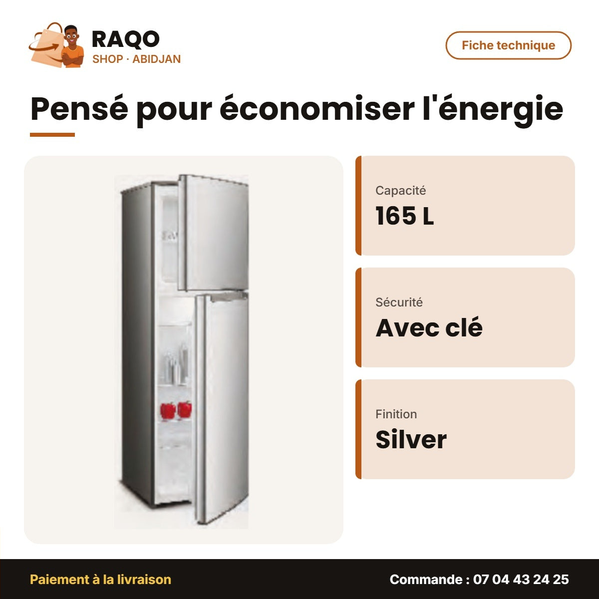 Réfrigérateur Nasco – 165L (121LT+44LT) – Silver – Avec Clé | HNASF2-22
