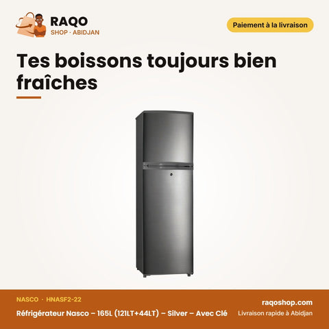Réfrigérateur Nasco – 165L (121LT+44LT) – Silver – Avec Clé | HNASF2-22