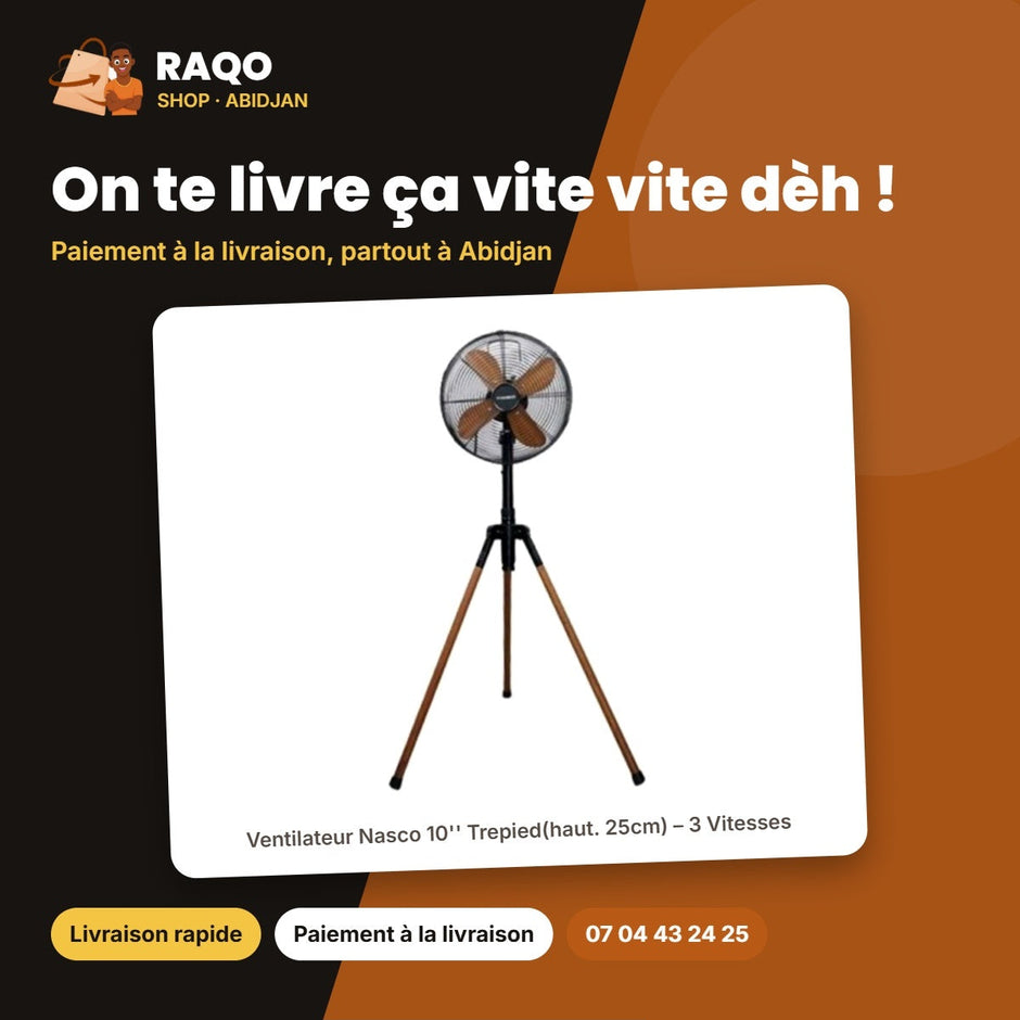 Ventilateur Nasco 10'' Trepied(haut. 25cm) – 3 Vitesses – 4 Hélices | VENT_FD-25MC