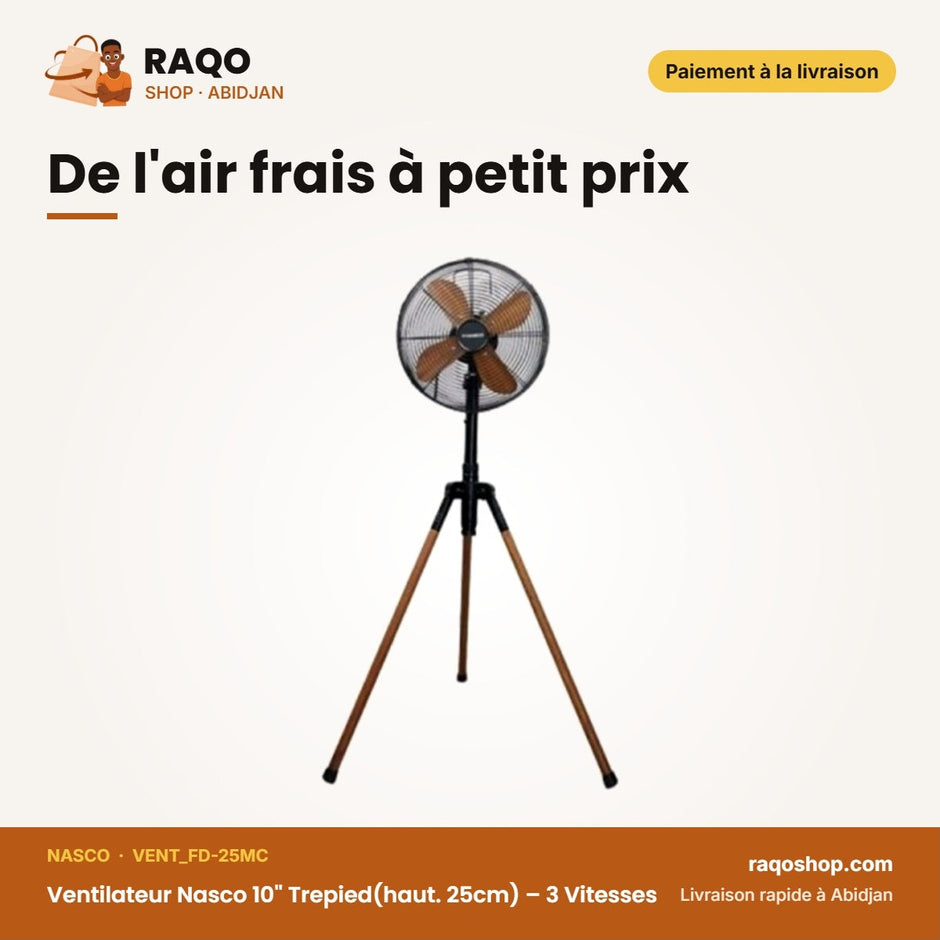 Ventilateur Nasco 10'' Trepied(haut. 25cm) – 3 Vitesses – 4 Hélices | VENT_FD-25MC