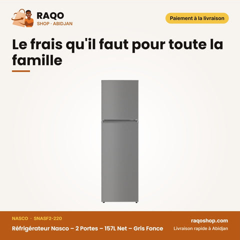 Réfrigérateur Nasco – 2 Portes – 157L Net – Gris Fonce | SNASF2-220