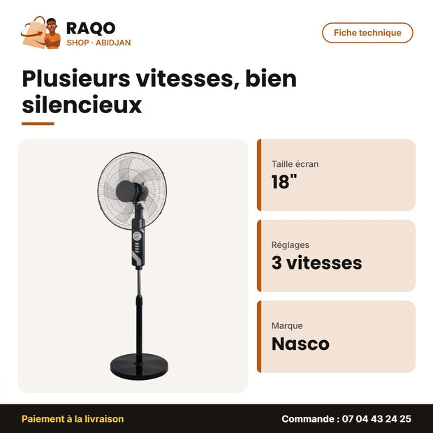 Ventilateur à Pied Nasco 18" – 450mm – 3 Vitesses – 5 Hélices | LF-SF1802