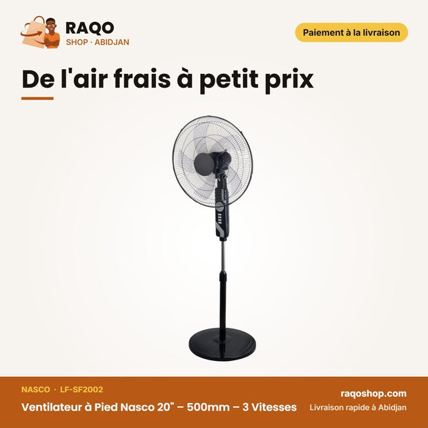 Ventilateur à Pied Nasco 20" – 500mm – 3 Vitesses – 5 Hélices | LF-SF2002