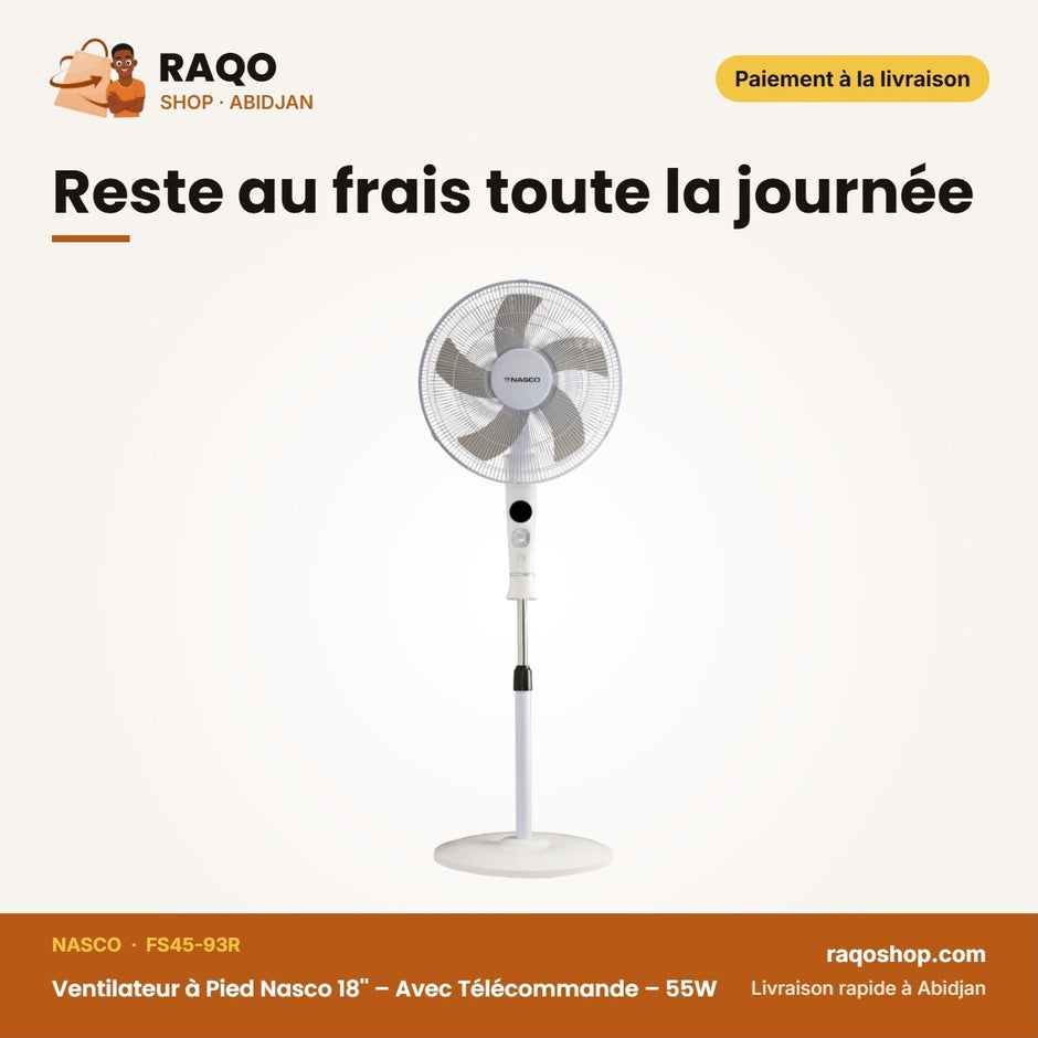 Ventilateur à Pied Nasco 18'' – Avec Télécommande – 55W – 5 Hélices | FS45-93R