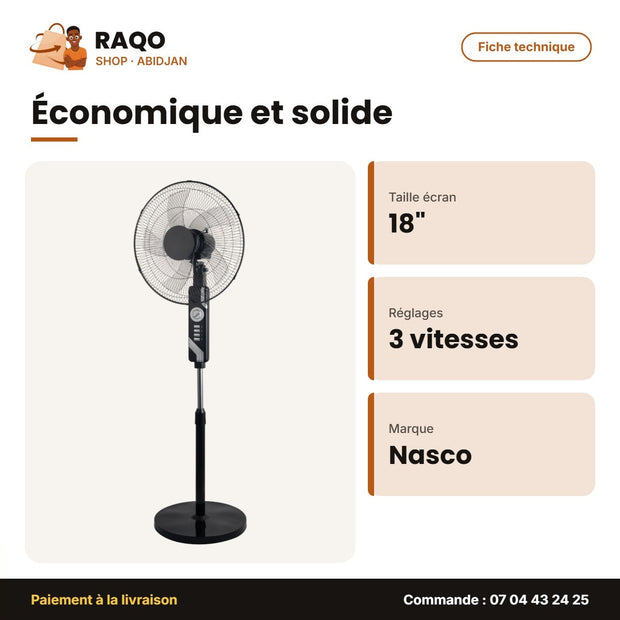Ventilateur à Pied Nasco 18" – 450mm – 3 Vitesses – 5 Hélices | LF-SF18M